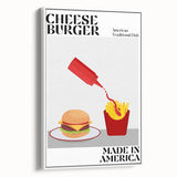 Extra large framed canvas of vintage poster art featuring colorful food and drink illustrations on a black background.