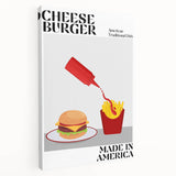 Large stretched canvas featuring a colorful illustration of assorted fruits and beverages, suitable for kitchen wall art.