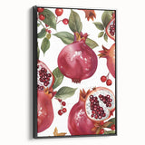 Black and white vintage poster art of assorted fruits on framed canvas, suitable for bedroom wall decor.