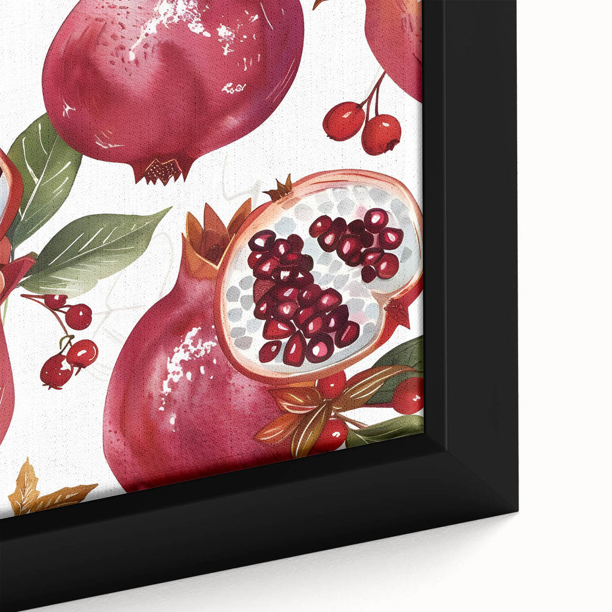 Extra large framed canvas featuring a textured depiction of colorful fruits against a black background.