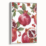 Vintage poster art featuring an array of colorful fruits on a black background, framed canvas, ideal for living room decor.