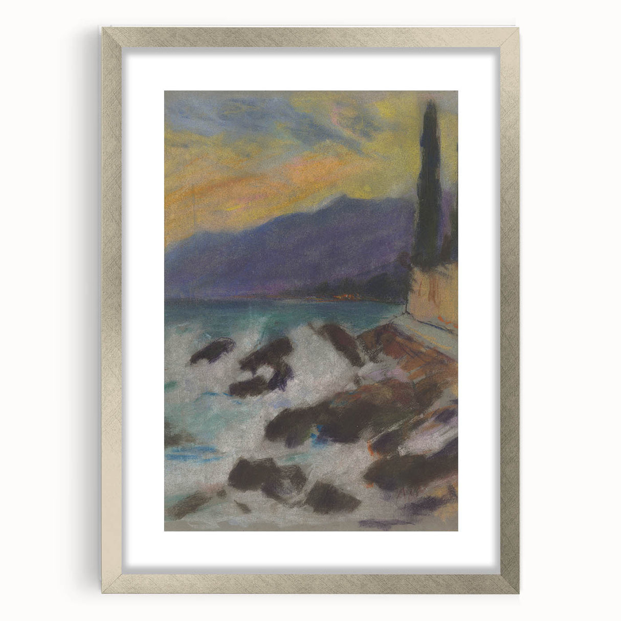 Rocky Seashore with Cypresses - Modern Wall Art of Coastal Landscape