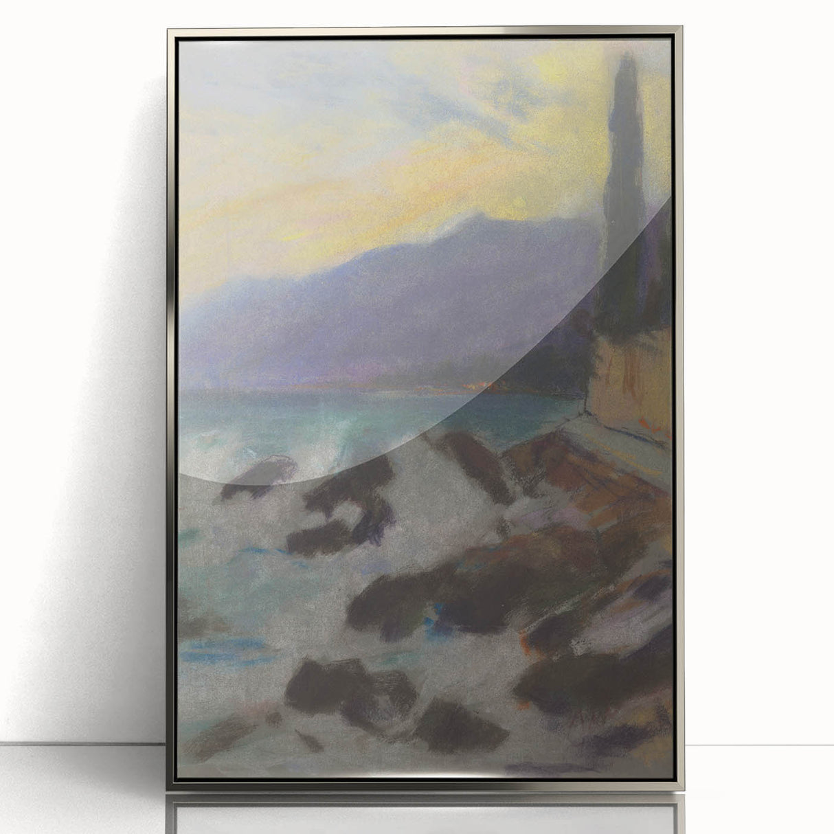Rocky Seashore with Cypresses - Modern Wall Art of Coastal Landscape