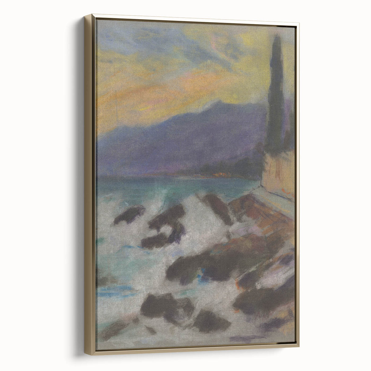 Rocky Seashore with Cypresses - Modern Wall Art of Coastal Landscape