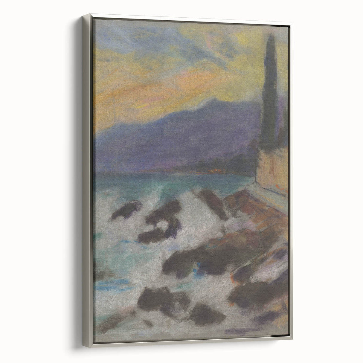 Rocky Seashore with Cypresses - Modern Wall Art of Coastal Landscape