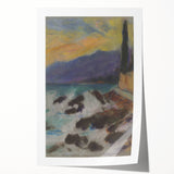 Rocky Seashore with Cypresses - Modern Wall Art of Coastal Landscape