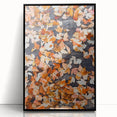 Large abstract wall art featuring autumnal colors on acrylic, framed in black, suitable for modern living room decor.