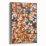 Framed canvas depicting a vintage landscape painting with autumnal trees in vibrant colors.