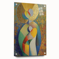 Abstract figurative acrylic artwork displayed from a side view, featuring vibrant colors and intricate pin detailing, ideal for modern decor and artistic spaces.