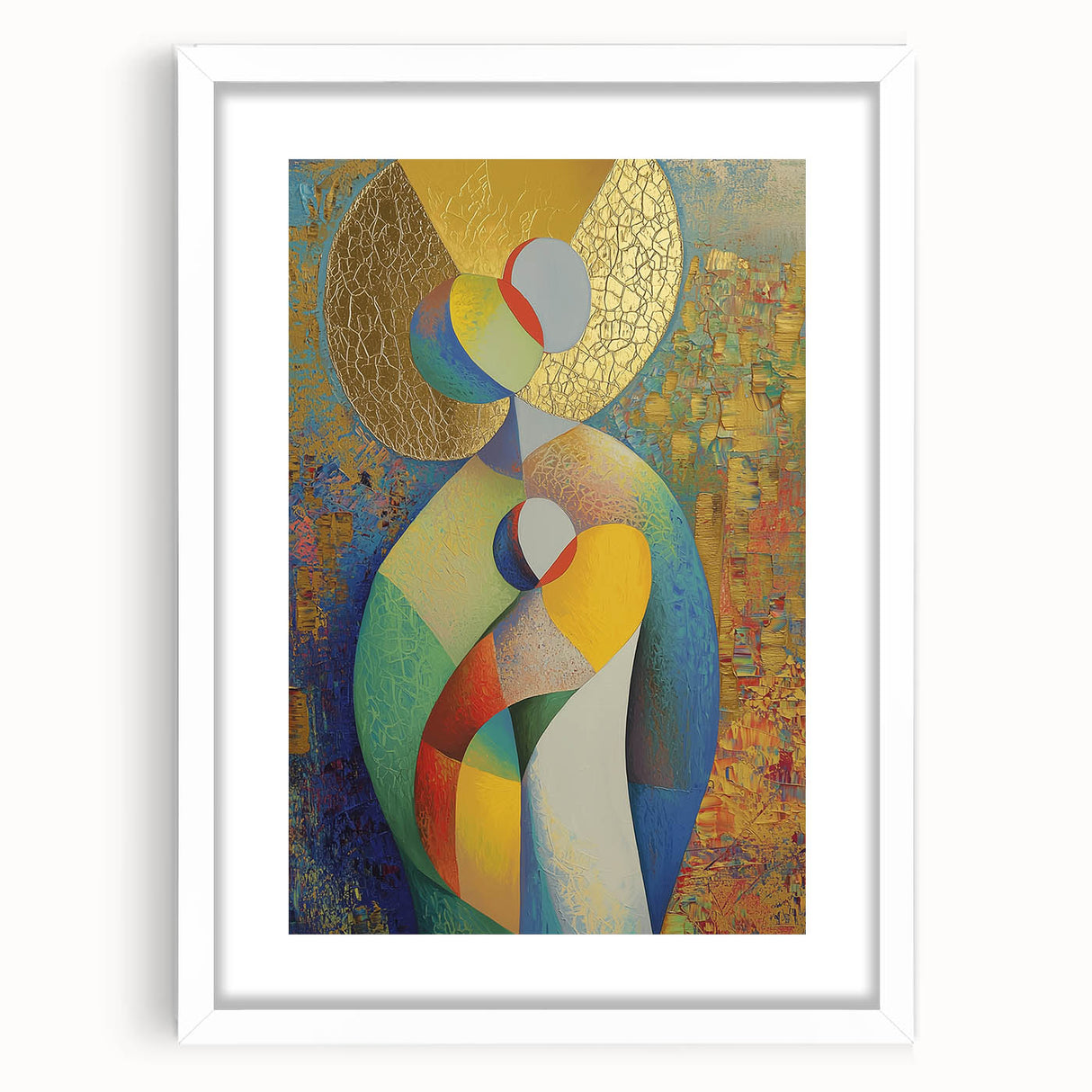 Abstract figurative frame with a white mat, showcasing a modern design in a stylish front view, perfect for enhancing contemporary home decor.