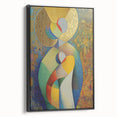 Abstract figurative framed canvas art in black, showcasing unique shapes and textures, ideal for modern home decor, displayed from a side view.