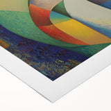 Abstract figurative wall art on rolled canvas, showcasing vibrant colors and dynamic shapes, elegantly packaged in a protective cardboard tube for easy display.