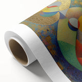 Abstract figurative art on rolled canvas showcasing vibrant colors and dynamic shapes, elegantly packaged in a protective cardboard tube for easy display.