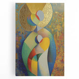 Abstract figurative stretched canvas artwork showcasing vibrant colors and dynamic shapes, perfect for modern home decor, enhancing any living space with artistic flair.