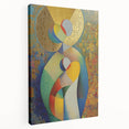 Side view of an abstract figurative stretched canvas artwork showcasing vibrant colors and unique shapes, ideal for modern home decor and artistic expression.