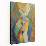 Side view of an abstract figurative stretched canvas artwork showcasing vibrant colors and unique shapes, ideal for modern home decor and artistic expression.