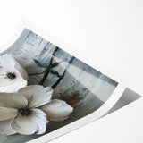 Colorful abstract floral wall art print showcasing vibrant hues of pink, blue, and green, rolled and ready for framing to enhance home decor.