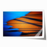 Abstract landscape wall art print showcasing vibrant colors of orange, blue, and green, rolled and ready for framing. Ideal for modern home decor and artistic spaces.
