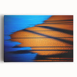 Abstract landscape wall art on stretched canvas showcasing vibrant hues of blue, green, and gold. Perfect for modern home decor, enhancing any living space.