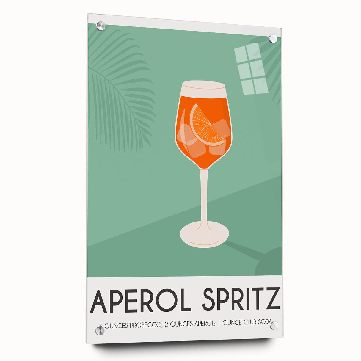 Large abstract wall art on acrylic glass featuring assorted food and drink motifs in bright colors.