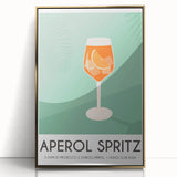 Large art print of a mid-century modernist food and drinks motif in gold and black tones, framed acrylic.