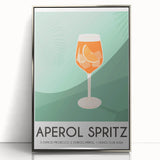 Mid-century modernist art depicting colorful fruits and drinks on a silver-framed acrylic print.