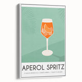 Vintage poster art of assorted beverages in vibrant colors on a white framed canvas, ideal for living room decor.