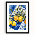 Extra large abstract art print of colorful, textured fruits on a black framed canvas, ideal for living room decor.