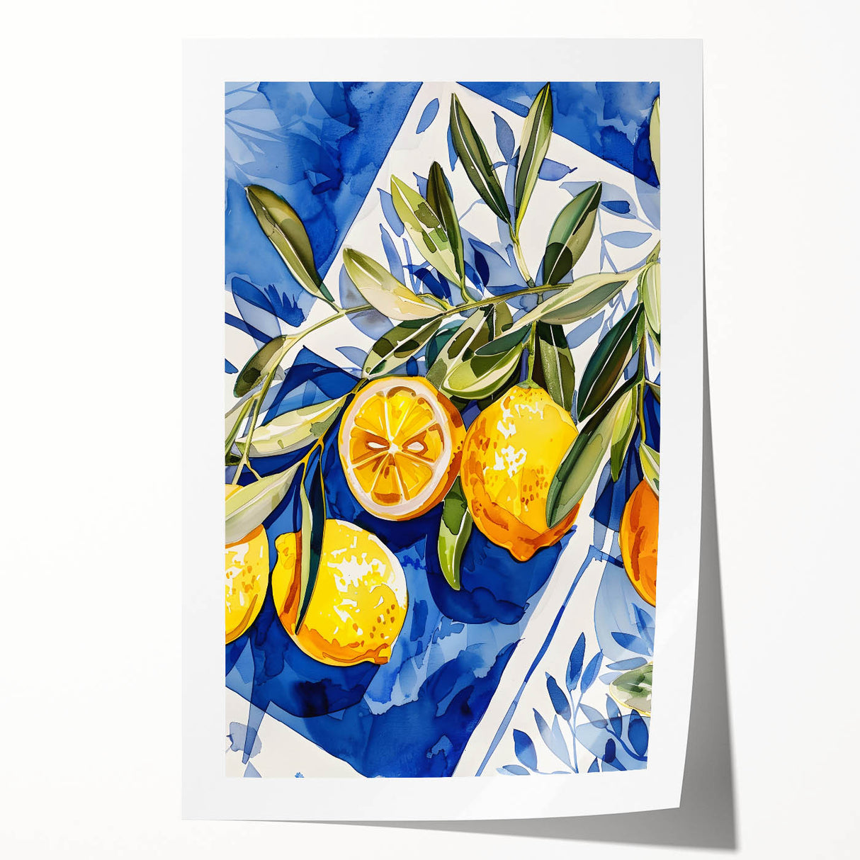 Rolled canvas print featuring an array of fruits in vibrant colors, ideal for dining room wall art.
