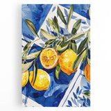 Large black and white canvas depicting an assortment of fruits, ideal for kitchen wall art.