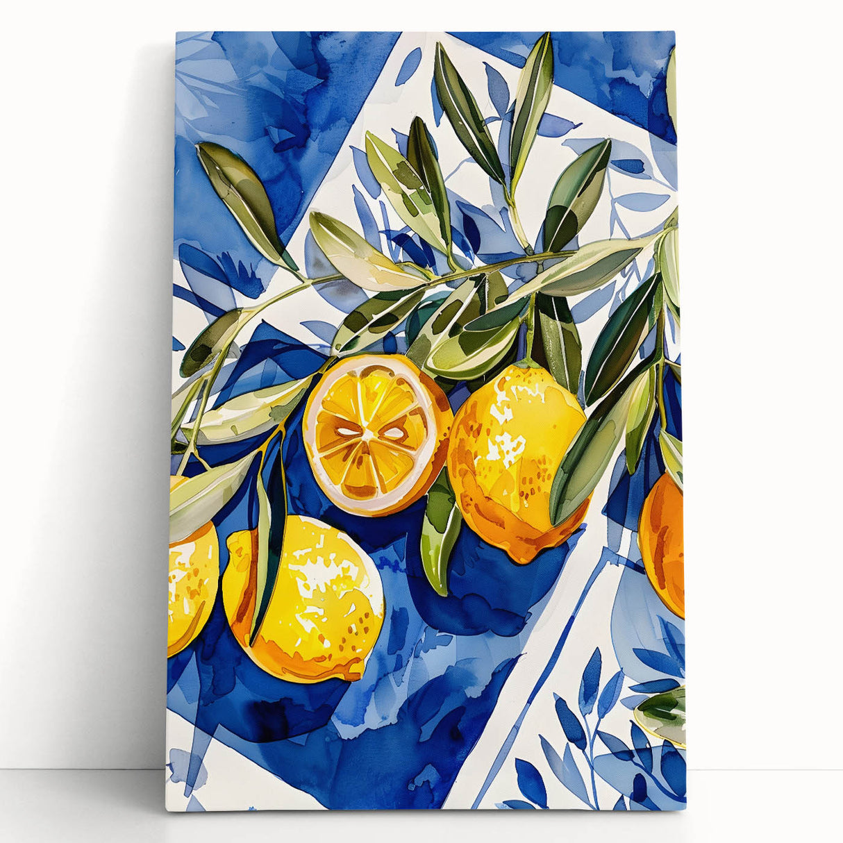 Large black and white photo of assorted fruits on stretched canvas, ideal for kitchen wall art.