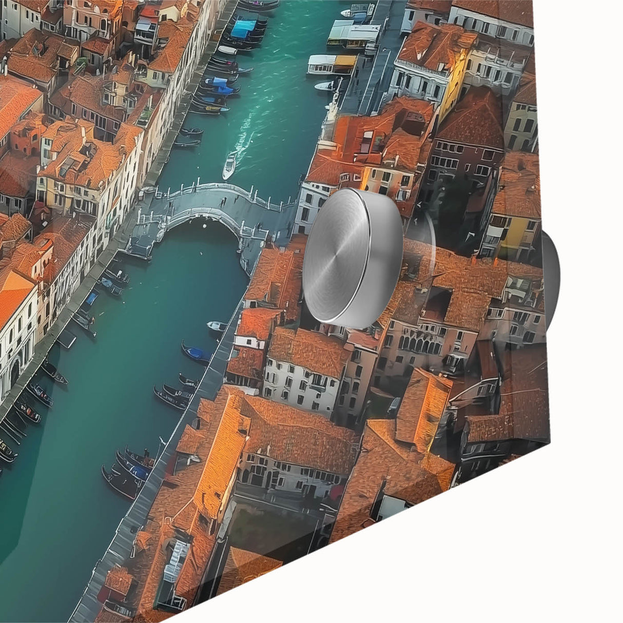 Close-up of a stunning landscape bridge design printed on acrylic glass, showcasing vibrant colors and intricate details, perfect for modern home decor.