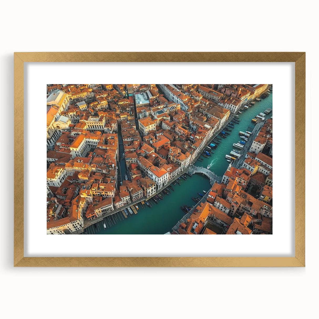 Gold landscape bridge frame with mat, showcasing a front view that highlights intricate detailing and elegant design, perfect for home decor.