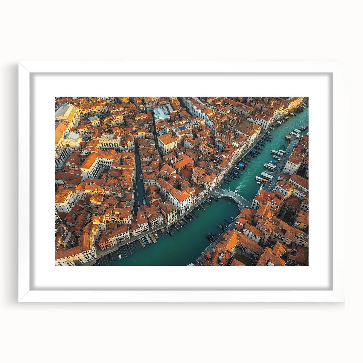 Landscape bridge frame with a white mat, showcasing a beautiful front view of a serene bridge scene, ideal for home decor or office artwork.