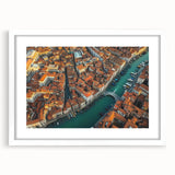 Landscape bridge frame with a white mat, showcasing a beautiful front view of a serene bridge scene, ideal for home decor or office artwork.