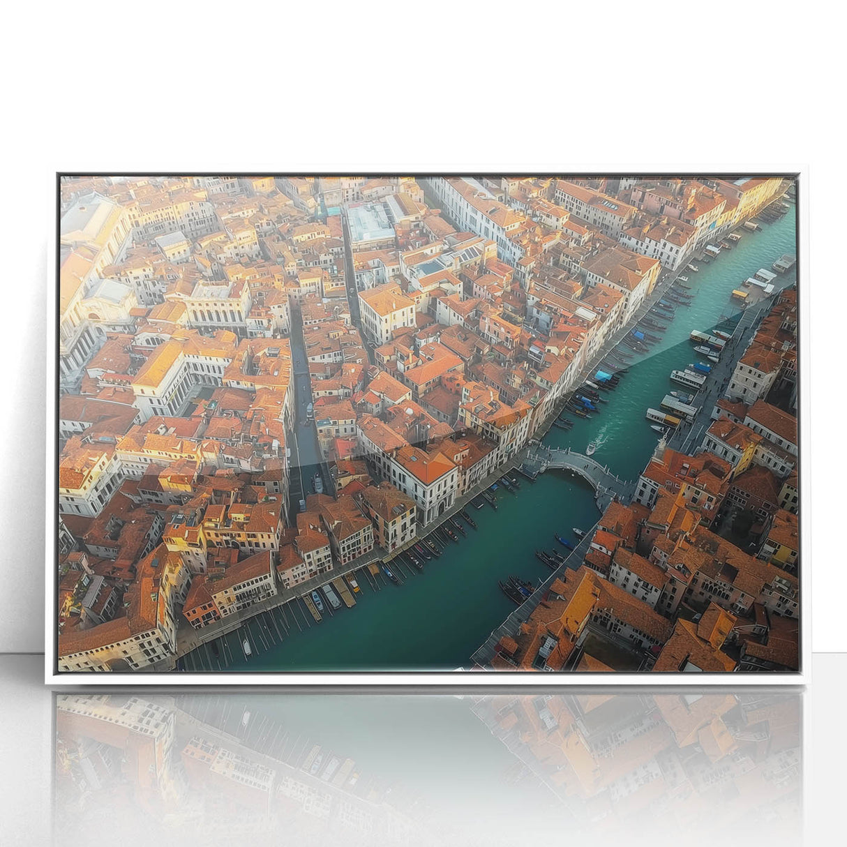 Framed acrylic artwork showcasing a vibrant landscape bridge scene, featuring rich colors and detailed textures, perfect for modern home decor.