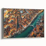 Framed canvas artwork depicting a serene landscape bridge scene, featuring silver accents and a textured finish, ideal for home decor and artistic display.