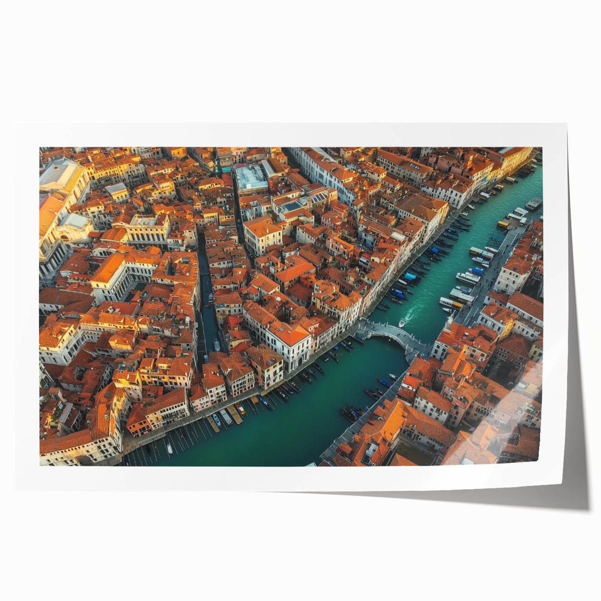 Rolled canvas print showcasing a vibrant landscape bridge design with lush greenery, featuring intricate details and rich colors, ideal for home decor or art collectors.
