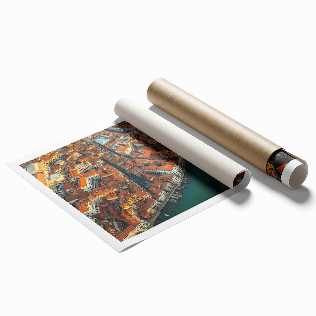 Landscape bridge rolled print showcasing intricate details of a serene river scene, featuring vibrant colors and textures, ideal for home decor or art enthusiasts.