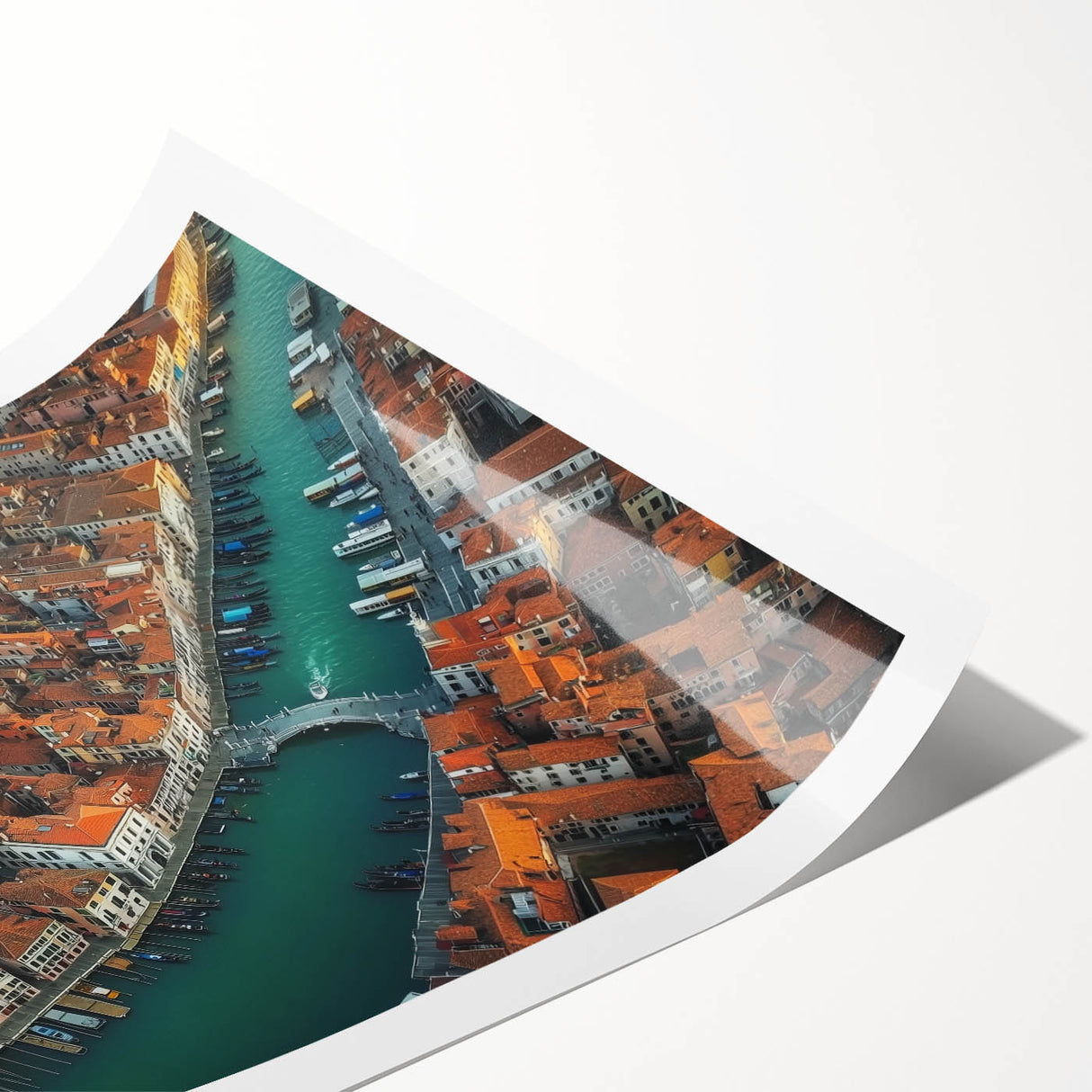 Landscape bridge rolled print showcasing intricate details of a picturesque bridge surrounded by lush greenery, presented in a protective cardboard tube for easy storage.