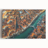 Stretched canvas artwork depicting a vibrant landscape featuring a picturesque bridge, surrounded by lush greenery and a serene sky, ideal for home decor.