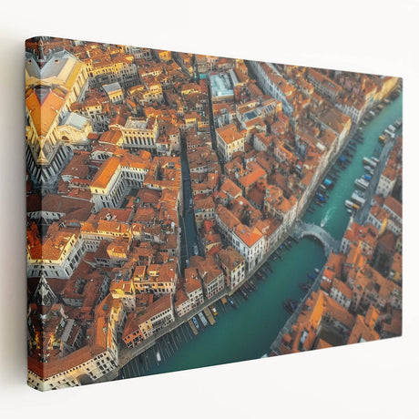 Stretched canvas artwork depicting a serene landscape of a bridge surrounded by lush greenery and vibrant flowers, showcasing rich colors and detailed textures, perfect for home decor.