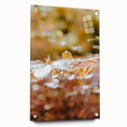 Large abstract wall art on acrylic glass depicting a fall scene in earthy orange and brown tones.