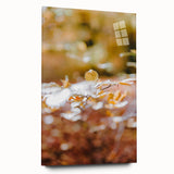 Large abstract wall art on acrylic glass featuring warm autumnal colors, ideal for bedroom or dining room decor.