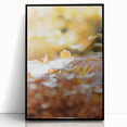 Large abstract wall art featuring mid-century modernist style in warm autumn hues, framed in black acrylic.