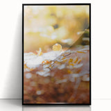 Large abstract wall art featuring mid-century modernist style in warm autumn hues, framed in black acrylic.