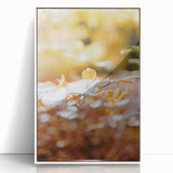 Art deco poster featuring a stylized fall scene in orange and brown hues on a white acrylic framed print.