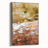 Framed canvas depicting a vintage landscape scene with autumnal trees in gold and black tones, suitable for bedroom decor.