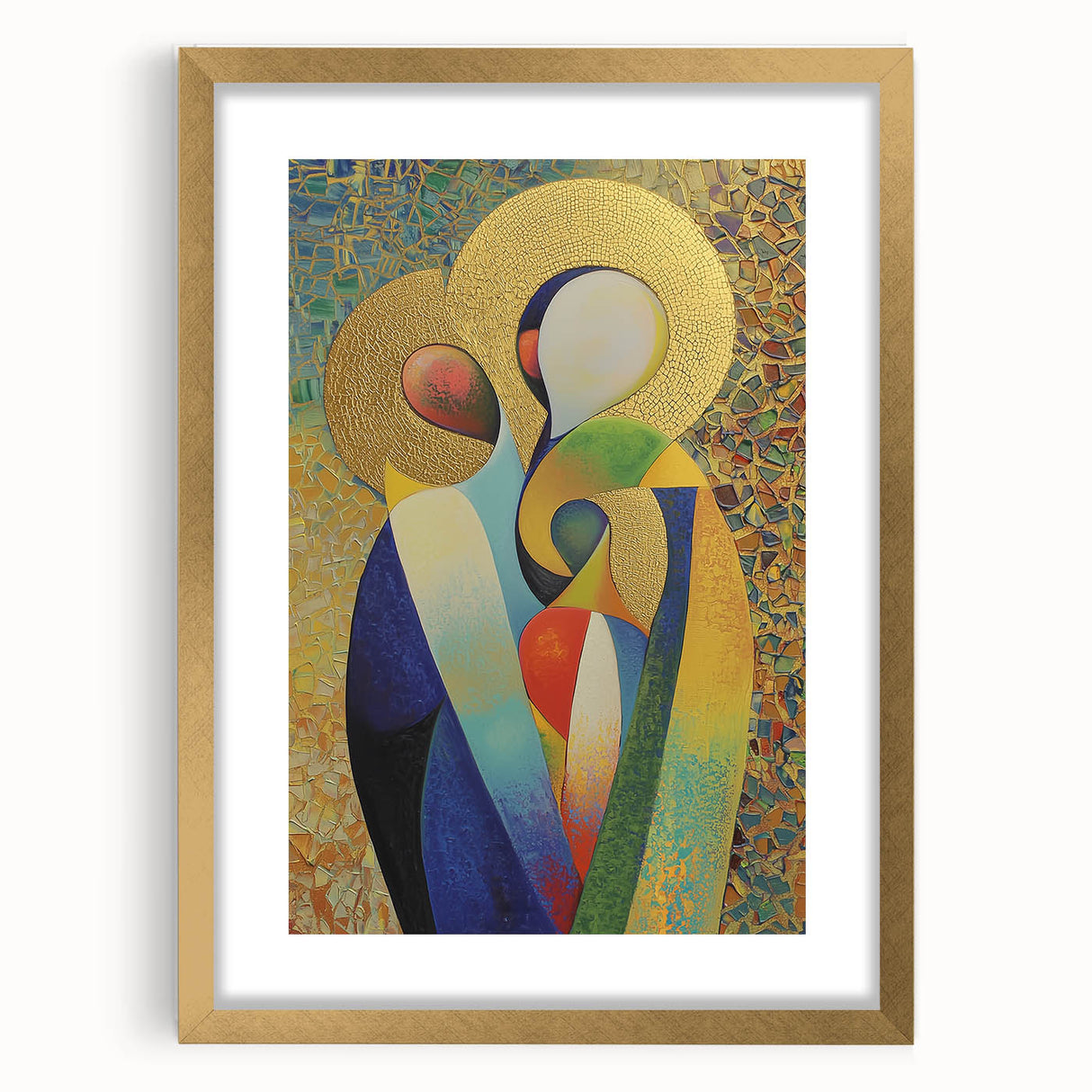 Abstract figurative frame in gold with a mat, showcasing an artistic design, perfect for modern décor and enhancing any interior space.
