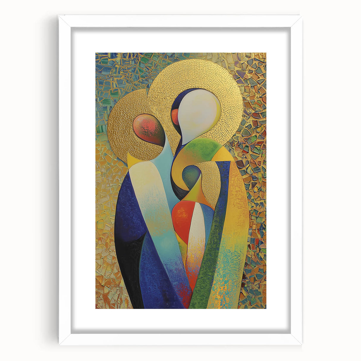 Abstract figurative art frame with a white mat, showcasing a modern design suitable for contemporary decor. Perfect for adding a stylish touch to any living space.